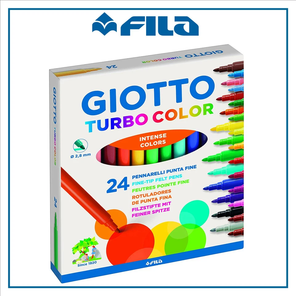 FILA Pennarelli Giotto turbocolor da 24 punta fine per bambini scuola lavabili asilo