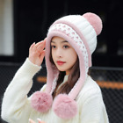 Women Knitted Beanie With Ear Flap Bobble Hat Pom Cap Warm Thermal Ski