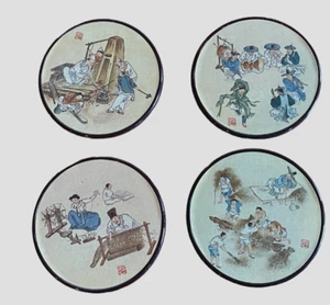 Coaster Set 4 Korean Pictured Scenes Listed On Back Cork Backed..may be VTG - Picture 1 of 11
