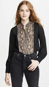 🖤 NWT $295 FRAME Colorblock Snake Printed 100% Silk Blouse LWSH1252 S - Picture 1 of 10