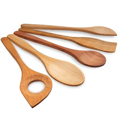 Kochlöffel 5er Set aus Kirschholz | Küchenhelfer aus Holz zum Kochen - Bild 1 von 4