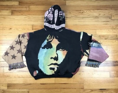 Vintage 1991 The Doors Tapestry Reworked Custom Cropped Hoodie Sweatshirt Size M - Image 1 of 4