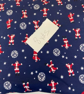 Fleece Fabric Funky Santas with Sunglasses Blue & Red Sold by Yard NEW - Picture 1 of 2