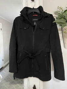 London Fog Damen Mantel Jacke mit Kapuze und Bindeband schwarz Größe S - Bild 1 von 10