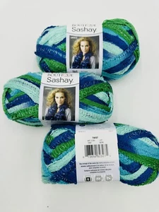 Lot 3 Skeins Red Heart Boutique Sashay Yarn Twist Blue Green 8636 90 Yds T. - Picture 1 of 5