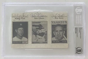 WHITEY FORD BOB GIBSON YOGI BERRA SIGNED RARE CUT BECKETT AUTHENTIC AUTO 4X6 - Picture 1 of 3