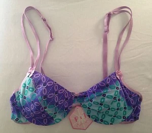 Peeping Tom Underwire Bra Size 34B Purple & Green Print Double String Straps NWT - Foto 1 di 2