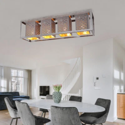 Lampada Da Soffitto In Tessuto Color Oro 4 Fiamme L 75 Cm - Immagine 1 di 4