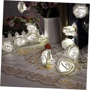 String Lights, 20 LED/2M Battery Operated Rose Flower String Fairy Lights White - Picture 1 of 7