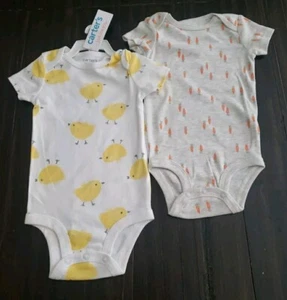 Carter's Just One You Size 12 Months 2pk Easter Bodysuits Chicks & Carrots NWT - Picture 1 of 5