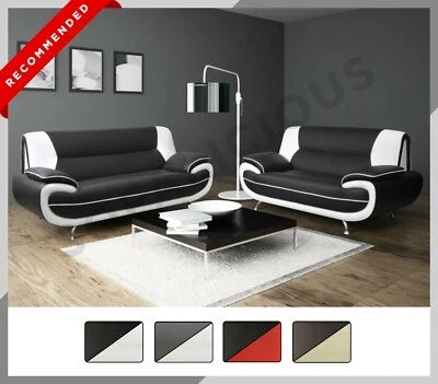 SOFALICIOUS NEW PALERMO 3+2 SOFA SET Suite Armchair Modern Faux Leather Grey Black Brown