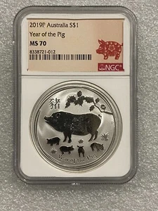2019 Australia Year of the Pig  1 oz Silver Coin 999 Lunar Series II ~ NGC MS70 - Picture 1 of 2