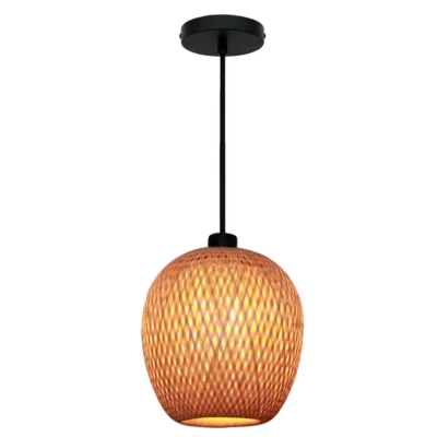 Bernice 10.25 in. 1-Light Black Pendant Light Fixture with Natural Rattan Shade - Image 1 of 4