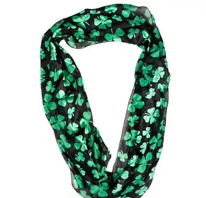 Bufanda Infinity SHAMROCK verde sobre negro día de San Patricio 17"X63" ~NUEVA~ - Imagen 1 de 1