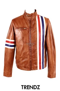 'EASY RIDER' Men's Jacket Tan AMERICA Motorcycle Stripes Lambskin Leather Jacket - Picture 1 of 13