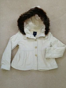 GAP KIDS Girl's Ivory Corduroy Fleece-lined Faux Fur Hooded Jacket Sz 6-7 (S) - Picture 1 of 2
