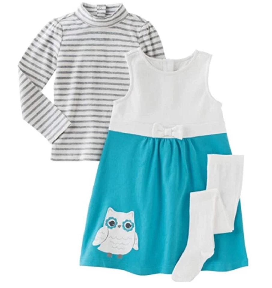 Gymboree Girls 3 Piece Blue Owl Jumper Dress  - Image 1 of 1
