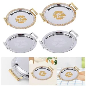 Stainless Steel Round Serving Tray with Handles, Decorative Coffee Tray, for - Picture 1 of 13