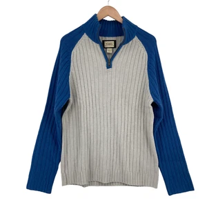 Fossil Sweater Lambswool Mens Large Gray Blue Knit Long Sleeve 1/4 Zipper - Picture 1 of 17