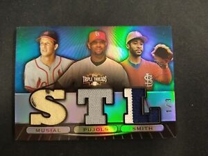 2007 Topps Triple Threads Musial Pujols Smith Game Used Relic 1/3 has Crease 