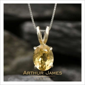 Women's November Birthstone Pendant Simulated Elegant Oval Cut Citrine Necklace - Picture 1 of 9