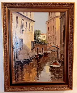 ORIGINAL "VENEDIG KANAL" ÖL AUF LEINWAND GERAHMT Künstler (P. Raymond) signiert - Bild 1 von 6
