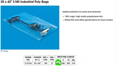 Paquete de 20 bolsas de polietileno abiertas planas de 30” x 42” 3 mil S-15126 ULINE [C2S5] Foto 1 de 4