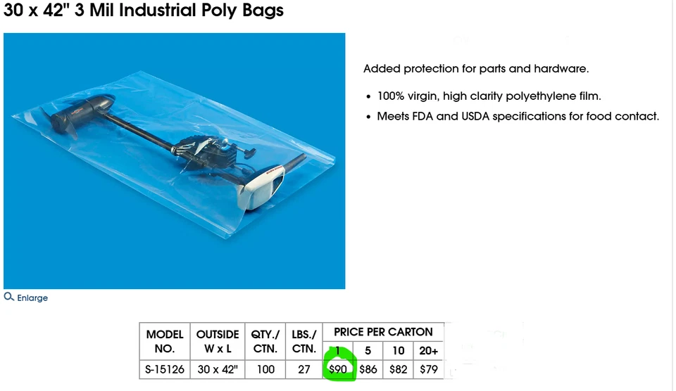 Paquete de 100 bolsas de polietileno abiertas planas de 30” x 42” 3 mil S-15126 ULINE [C2S5] Foto 1 de 4