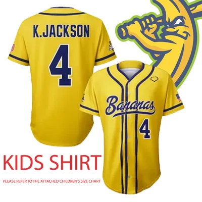 NEW Savannah Bananas #4 Jackson Baseball Jersey Kid Buttons Shirt Youth Size K04 - Image 1 of 2