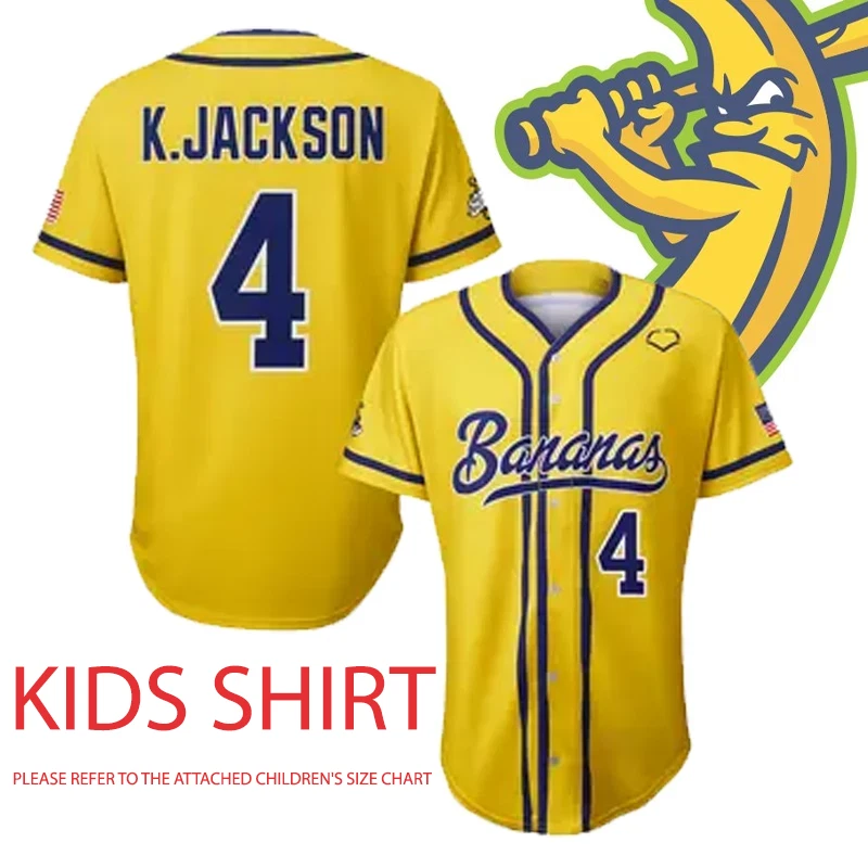 NEW Savannah Bananas #4 Jackson Baseball Jersey Kid Buttons Shirt Youth Size K04 - Image 1 of 2