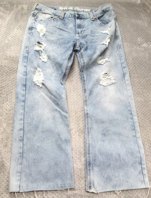 Xtreme Couture Distressed Jeans Mens 40x30  Embroidered Baggy Skater *hemmed - Image 1 of 4