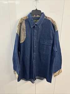 Vtg Scottish Greys Shirt Mens XXL 2XL Camo Denim Button Front Shooting Hunting - Picture 1 of 8