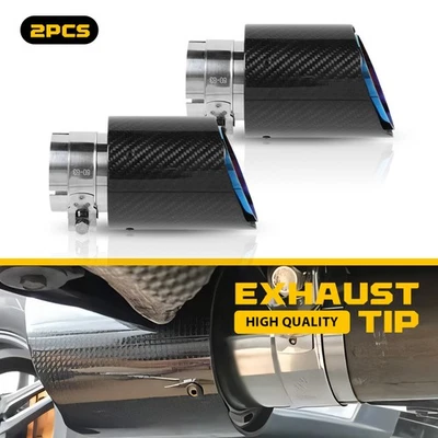 2 PIEZAS 2.5"ID-3.5"OD Coche Fibra de Carbono Tubo de Escape Punta Trasera Garganta Acero Inoxidable Foto 1 de 4
