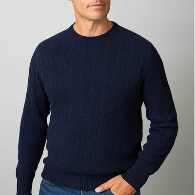 Paul Stuart Men's 100% Cashmere Cable Knit Navy Blue Crewneck Sweater XL $895 - Image 1 of 4