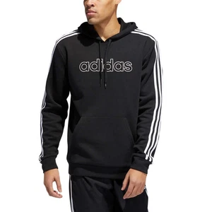 ADIDAS Men's Fleece 3 Stripe PULLOVER HOODIE Sweatshirt (BLACK, XL) NWT - Picture 1 of 8