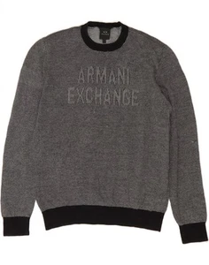 ARMANI EXCHANGE Mens Graphic Crew Neck Jumper Sweater Large Grey Pinstripe AF01 - Picture 1 of 3
