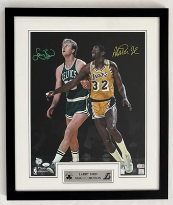 Larry Bird Magic Johnson Autograph Signed Framed 16x20 Basketball Photo JSA - Image 1 of 4