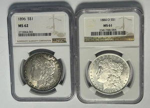 1884 O NGC MS 61 AND 1896 NGC MS 62 MORGAN DOLLAR - Picture 1 of 6