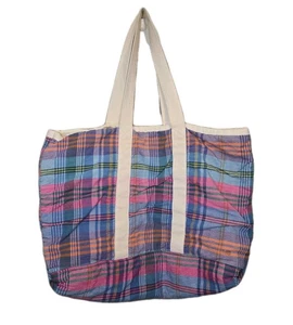 Borsa vintage Eddie Bauer 100% cotone Madras tela a quadri aperta da esterno rara - Foto 1 di 12