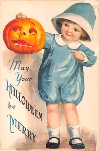 um 1915? unsgd. Clapsaddle Mädchen mit Jack O' Lantern Halloween Postkarte - Bild 1 von 2