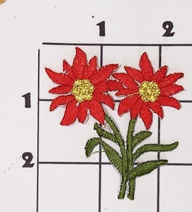 Red Flower Flowers Patch Embroidered Iron On Applique Embellishment Upcycle - Picture 1 of 1