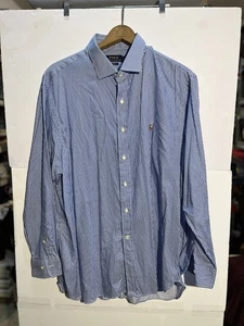 Camisa de Vestir Polo Ralph Lauren 18 34/35 (54"P2P) Azul Blanco Rayas Manga Larga - Imagen 1 de 7