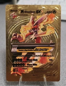 Pokémon Mega Blaziken EX 880hp Gold Foil Fan Art Collector Card TCG - Picture 1 of 2