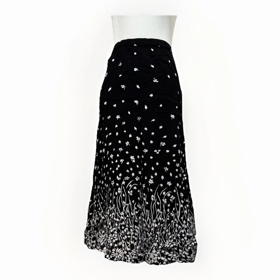 复古黑白花卉长裙。 XL 码 Cathy Daniels 弹性腰围 — 第 1/4 张图片