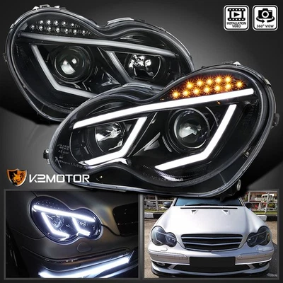 Jet Black Fits 2001-2007 Benz W203 C230 C320 Sedan LED Bar Projector Headlight - Image 1 of 4