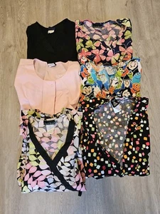 Lot Of 6 Cherokee Scrub Tops Short And Long Sleeve Sz M - Picture 1 of 3