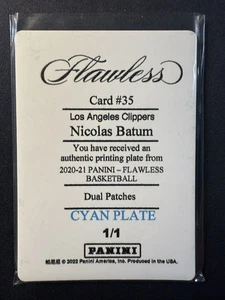 Placa de impresión 2020-21 impecable #35 cian Nicolas Batum 1/1 LA Clippers - Imagen 1 de 2
