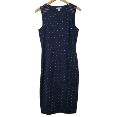H&M Vestido a Lunares Funda Sin Mangas Para Mujer Talla M Azul Marino Blanco Elastizado Carrera  Foto 1 de 4