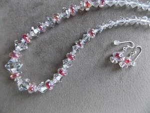 Rosa Kunst Glas mit österreichischen Kristall Halskette Set, 19"            - Bild 1 von 4