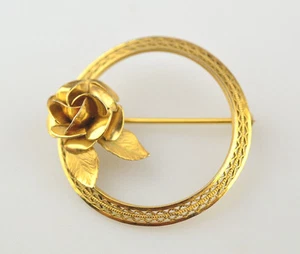 VINTAGE WINARD 12K GOLD GEFÜLLT FILIGRAN KREIS ANSTECKNADEL MIT 3-D ROSE - Bild 1 von 5